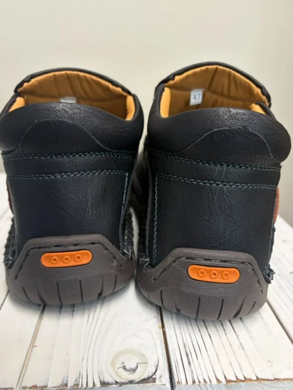 New size 13  Menico 100% COYTCHOUC sewn black leather slip-on shoes